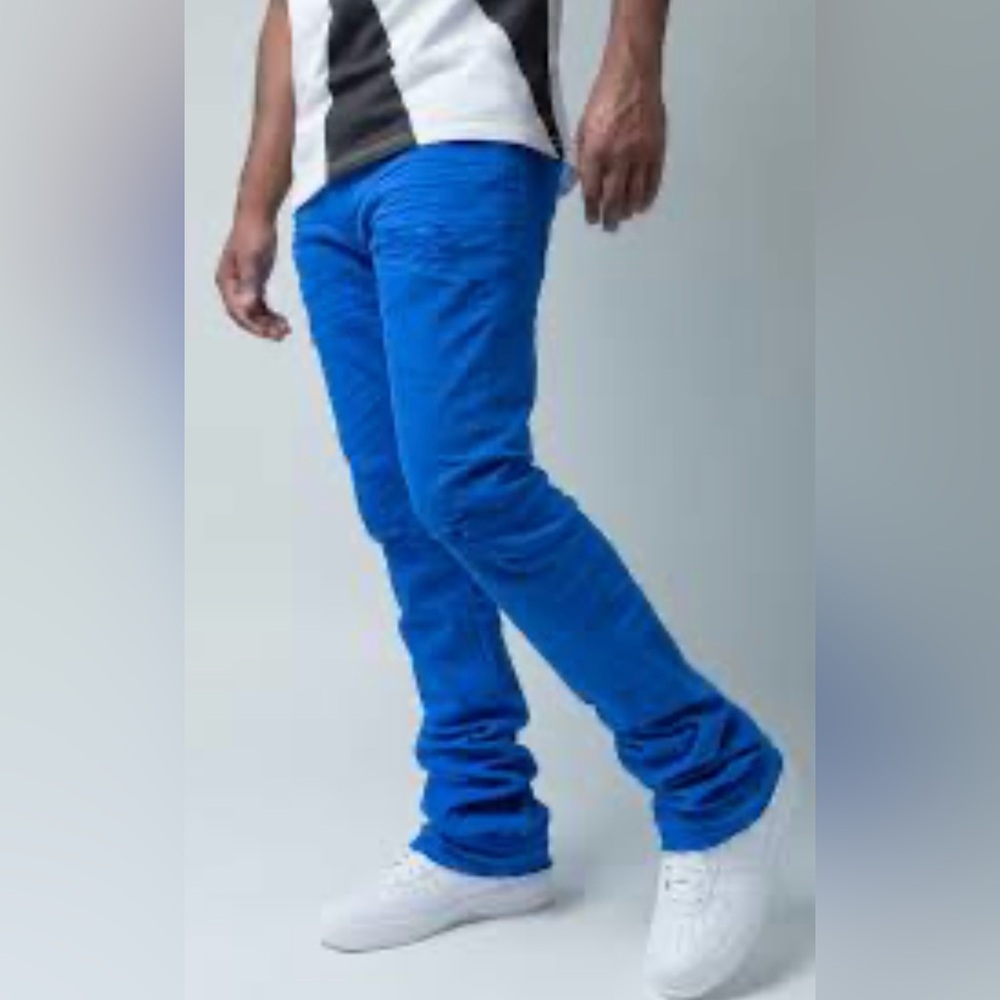 Fearless stacked jeans, men’s size 38 distressed, royal blue new‎ with tags